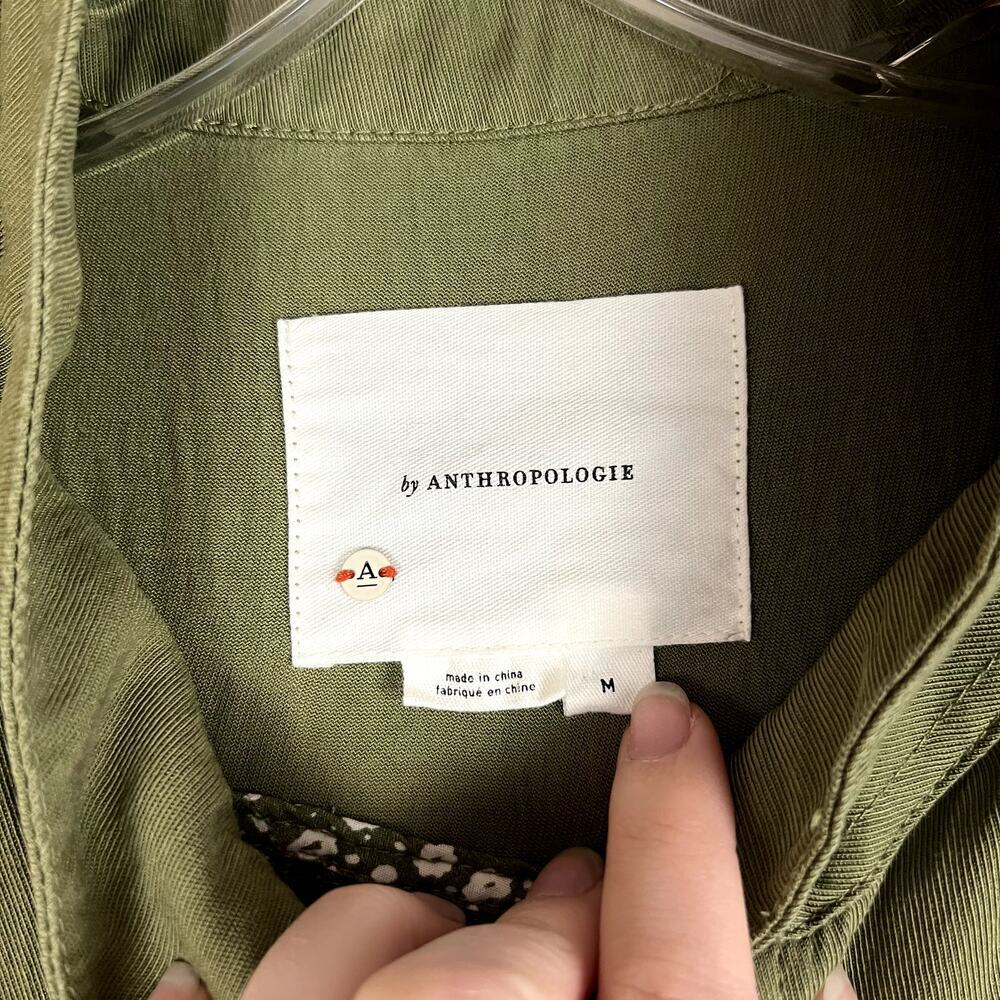 Anthropologie Oversized Utility Jacket Womens M Green Ruffled Boho Lagenlook - Picture 3 of 9